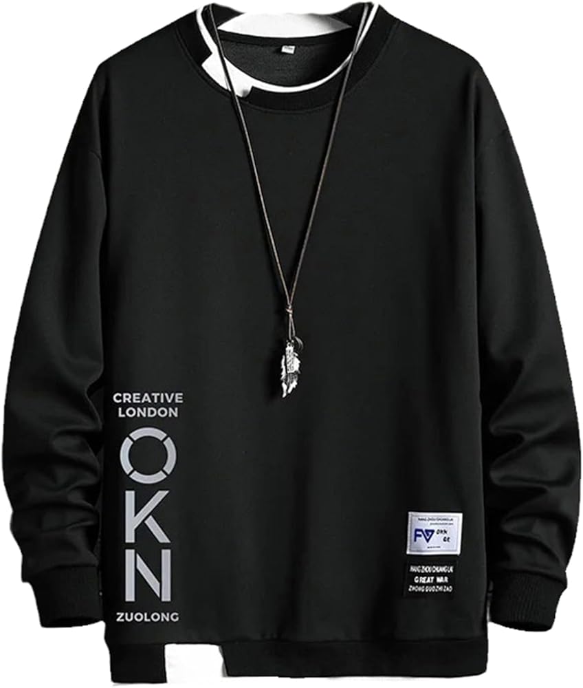 MORISTE Mens Casual Sweatshirts Hoodie Fake Two Pieces Letter